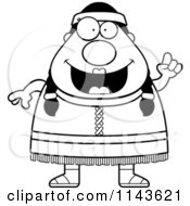 Cartoon Clipart Of A Black And White Chubby Native American Female With An Idea Vector Outlined Coloring Page