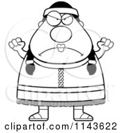 Cartoon Clipart Of A Black And White Chubby Native American Female Waving Her Fists Vector Outlined Coloring Page