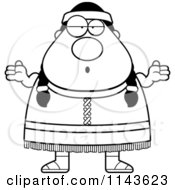 Cartoon Clipart Of A Black And White Chubby Native American Female Shrugging Vector Outlined Coloring Page