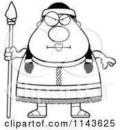 Cartoon Clipart Of A Black And White Chubby Native American Female With A Spear Vector Outlined Coloring Page