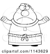 Cartoon Clipart Of A Black And White Angry Chubby Monk Vector Outlined Coloring Page