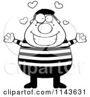 Poster, Art Print Of Black And White Sweet Chubby Mime With Open Arms And Hearts