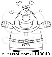 Cartoon Clipart Of A Black And White Loving Chubby Monk Vector Outlined Coloring Page