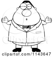 Cartoon Clipart Of A Black And White Shrugging Plump Groom Vector Outlined Coloring Page
