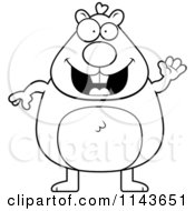 Cartoon Clipart Of A Black And White Waving Hamster Vector Outlined Coloring Page