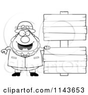 Cartoon Clipart Of A Black And White Irish Leprechaun Man With Signs Vector Outlined Coloring Page