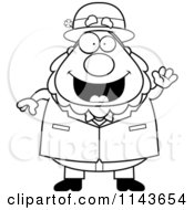 Cartoon Clipart Of A Black And White Waving Leprechaun Vector Outlined Coloring Page