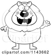 Cartoon Clipart Of A Black And White Waving Lion Vector Outlined Coloring Page