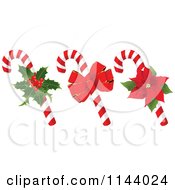 Poster, Art Print Of Christmas Peppermint Candy Canes With Holly A Bow And Poinsettia