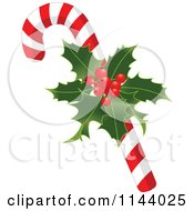Poster, Art Print Of Christmas Peppermint Candy Cane With Holly