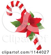 Poster, Art Print Of Christmas Peppermint Candy Cane With A Poinsettia