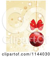 Clipart Of A Shiny Red Christmas Bauble And Gold Snowflake Background Royalty Free Vector Illustration by Pushkin