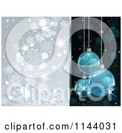 Clipart Of A Shiny Blue Christmas Bauble And Silver Snowflake Background Royalty Free Vector Illustration