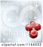 Poster, Art Print Of Shiny Red Christmas Bauble And Silver Snowflake Background