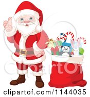 Poster, Art Print Of Happy Santa Holding A Thumb Up By A Toy Stuffed Sack