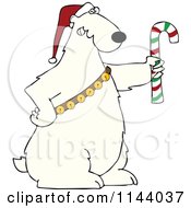 Christmas Polar Bear Holding A Candy Cane And Wearing A Santa Hat And Bells