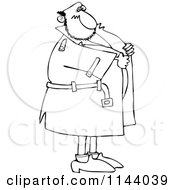 Black And White Cartoon Of An Outlined Flasher Man Holding Onto His Coat Royalty Free Vector Coloring Page Clipart by djart