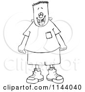 Cartoon Of A Black And White Outlined Grinning Boy With A Missing Tooth Royalty Free Vector Coloring Page Clipart by djart