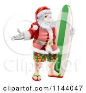 Poster, Art Print Of Summer Santa With Shorts Sandals And A Surf Board