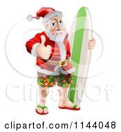 Poster, Art Print Of Thumb Up Summer Santa With Shorts Sandals And A Surf Board