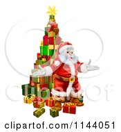 Poster, Art Print Of Welcoming Santa Standing In Front Of A Stack Of Presents