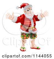 Poster, Art Print Of Happy Santa Wearing Bermuda Shorts And Sandals