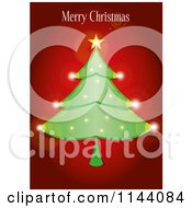 Poster, Art Print Of Merry Christmas Greeting Over A Sparkly Tree On Red