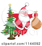 Poster, Art Print Of Santa Swinging Around A Christmas Tree