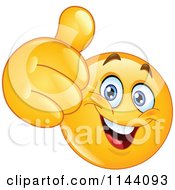 Cartoon Of A Happy Emoticon Smiley Holding A Thumb Up Royalty Free Vector Clipart