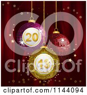 Poster, Art Print Of 3d Mosaic Bingo New Year 2013 Baubles Suspended Over Red Silk With Gold Stars