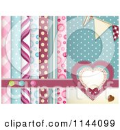 Poster, Art Print Of Scrapbooking Background Of Layered Papers Hearts Banners And Buttons