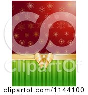 Poster, Art Print Of Christmas Gift Background Of Red Snowflakes And Green Stripes With A Bow