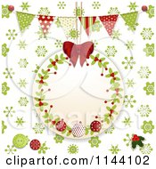 Poster, Art Print Of Christmas Tag Over Green Snowflakes With Banners And Buttons