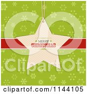 Poster, Art Print Of Merry Christmas Star Label Over A Red Ribbon And Green Snowflakes