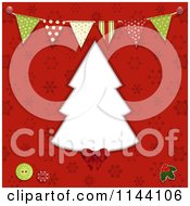 Poster, Art Print Of Christmas Tree Frame Over Red Snowflakes With Buttons And Banners