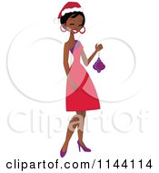 Cartoon Of A Black Christmas Woman Holding A Bauble Royalty Free Vector Clipart by peachidesigns