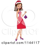 Poster, Art Print Of Happy Brunette Christmas Woman Holding A Bauble