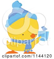 Poster, Art Print Of Cute Christmas Duckling Or Chick Holding A Present