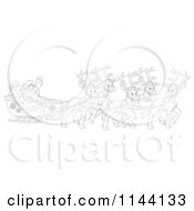 Poster, Art Print Of Outlined Santa Waving From His Sleigh While Holding The Reins To His Reindeer