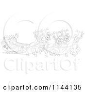 Poster, Art Print Of Outlined Magic Reindeer And Santa Waving From His Sleigh