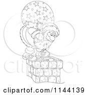 Poster, Art Print Of Outlined Santa And His Bag Standing On And Looking Down A Chimney