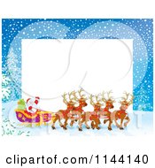Poster, Art Print Of Frame Of Santa Waving From His Sleigh While Holding The Reins To His Reindeer