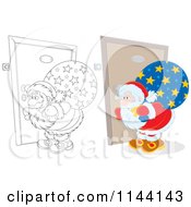 Poster, Art Print Of Outlined And Colored Santa Peeking Through A Door Key Hole