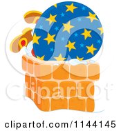 Cartoon Of Santa And His Bag Getting Stuck In A Chimney Royalty Free Vector Clipart
