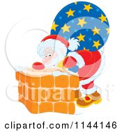 Cartoon Of Santa With His Bag Looking Down A Chimney Royalty Free Vector Clipart