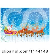 Poster, Art Print Of Santa Waving From His Sleigh While Holding The Reins To His Reindeer In The Snow