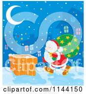 Poster, Art Print Of Santa Carrying His Bag Torwards A Chimney On Christmas Eve