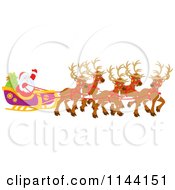 Poster, Art Print Of Magic Reindeer And Santa Waving From His Sleigh