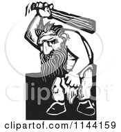 Black And White Angry Troll With A Club Woodcut