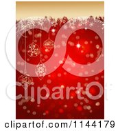 Poster, Art Print Of Red Bokeh And Snowflake Christmas Background With Tan Grunge And Baubles